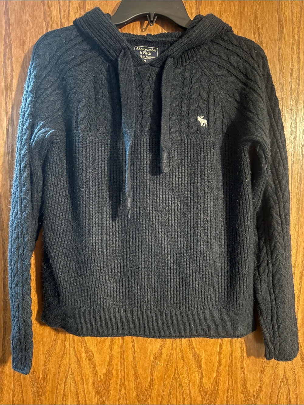 Abercrombie & Fitch Black Cable-Knit Crewneck Hoodie